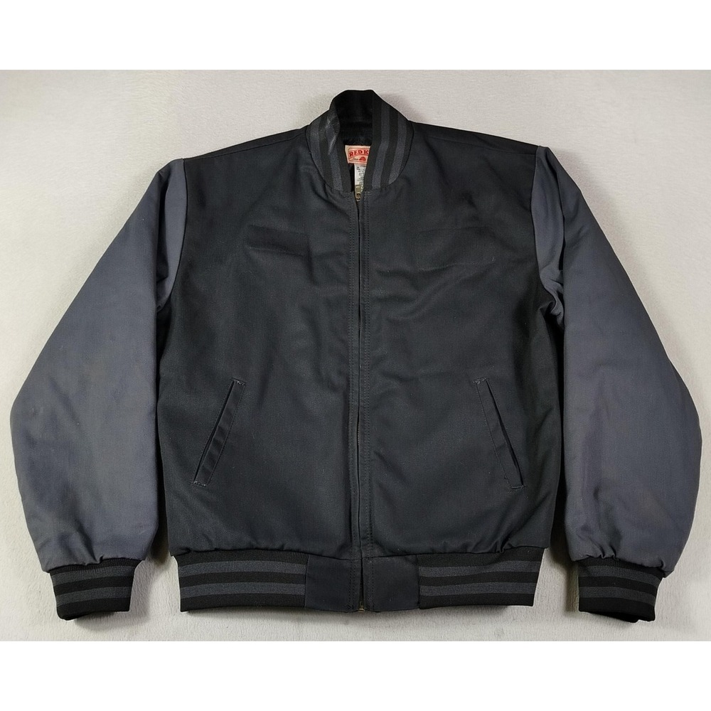 Red Kap Jacket Mens Medium Gray Black Quilted Lined Bomber Canvas Workwear